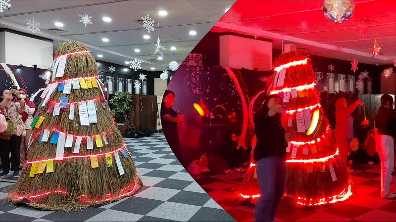 This daljip (left) takes on a spectacular view after its red lights are turned on (right). 