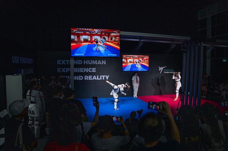 A match of virtual taekwondo, an event in the Olympic Virtual Series .