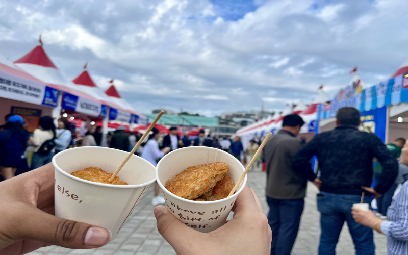 Samples of food at Treasure Island Mijo Port Anchovy & Seafood Festival