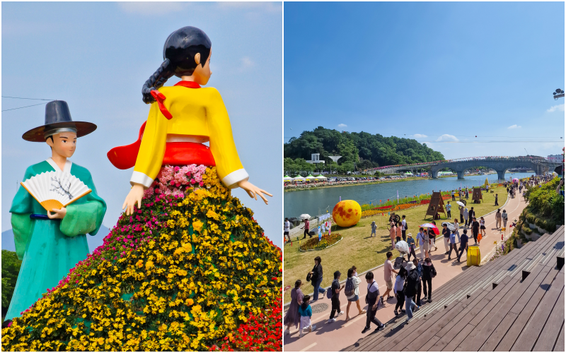Statues of Chunhyang and Mongryong at Chunhyang Festival 