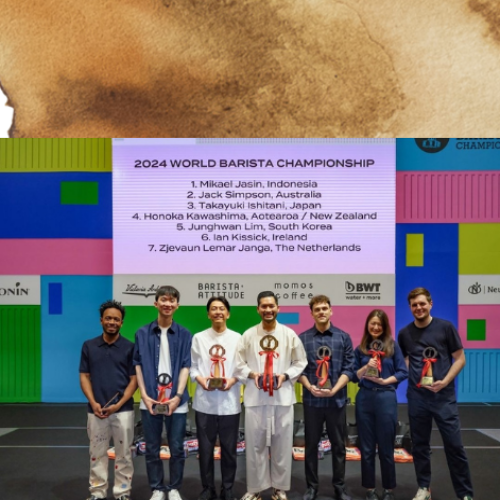 A picture of Lim Junghwan, (standing third from the left side) secured fifth-place and who proudly represented Korea at the “2024 World Barista” Championship held in Busan. (photo credits: world coffee championship Instagram page)