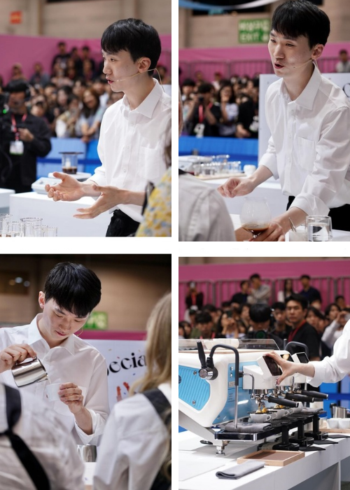  Pictures of Junghwan Lim preparing and participating the world barista championship 2024 finals on May 4 ( picture credits echo-lou)