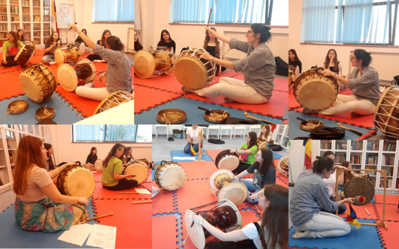 Samulnori workshop where you can learn about Korean percussion instruments