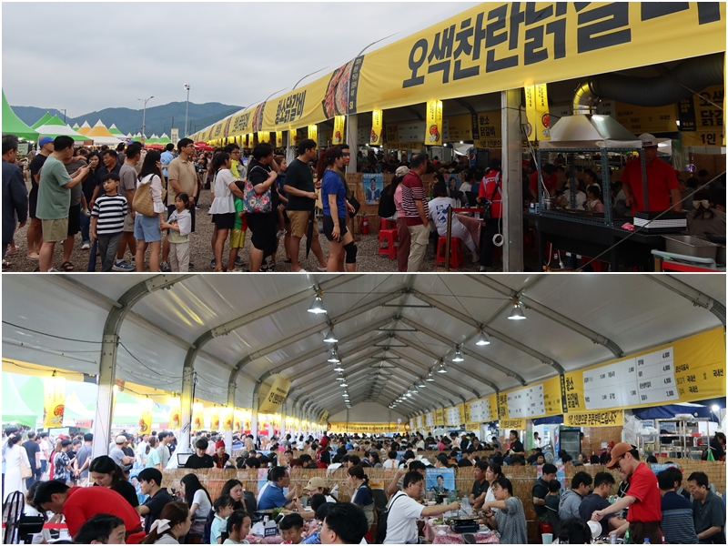 Dakgalbi vendors at this year's Chuncheon Makguksu & Dakgalbi Festival served customers from 10 a.m. to 10 p.m. As night approached, the lines in front of the eateries grew longer.