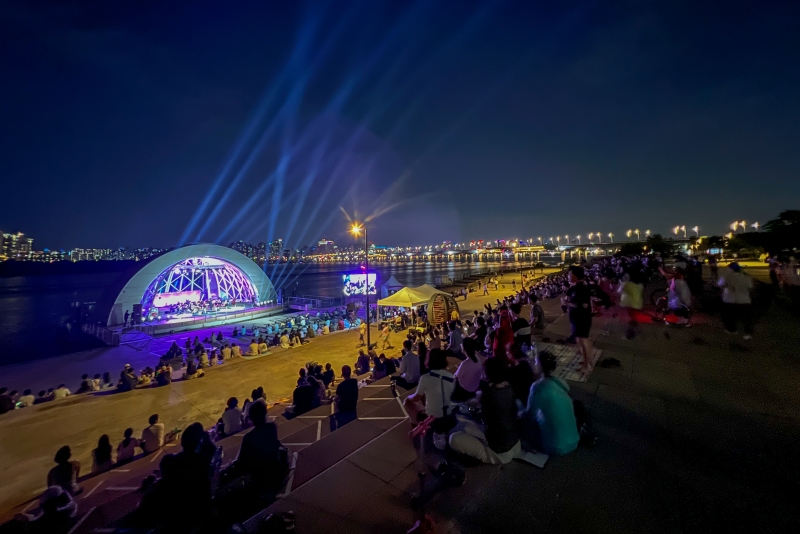 The 2024 Hangang River Festival-Summer runs from July 26 through Aug. 11 along the Hangang River and its nine parks. Shown is a scene from the Hangang Summer Music Festival at Yeouido Hangang River Park in Seoul's Yeongdeungpo-gu District.