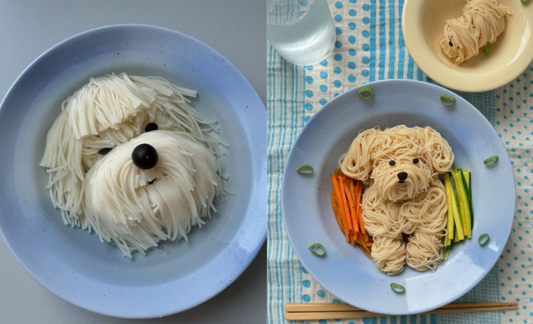These are photos of Sibatable's signature food art dish, ‘Puppy Noodles’.