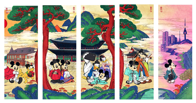 The image captures the essence of the “Mickey in the Palace: Art Beyond Boundaries” exhibition, where the magic of Disney merges with Korea's rich cultural tradition | Korea Cultural Heritage Foundation