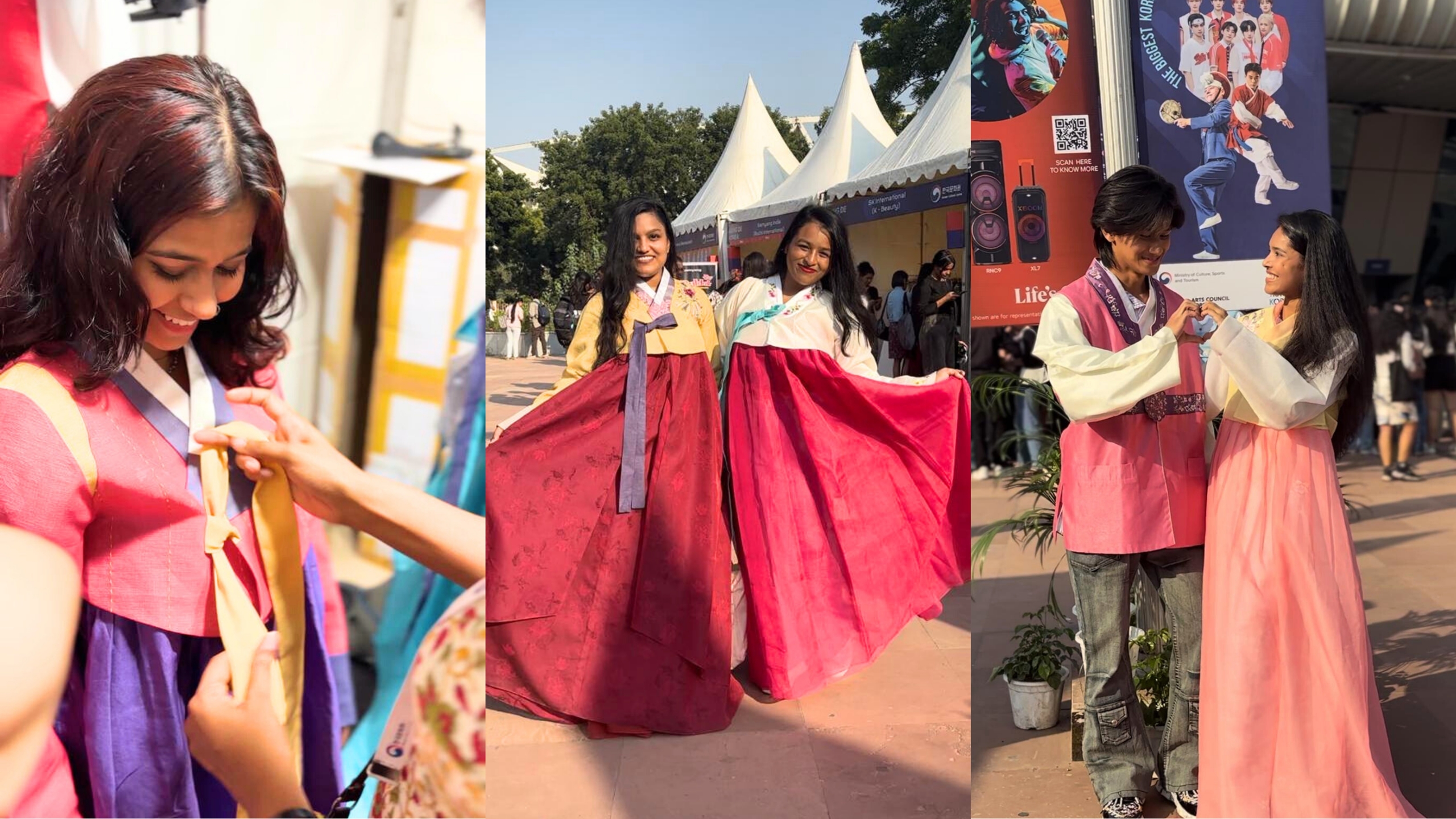 Attendees dressed in traditional Korean hanboks enjoying the event