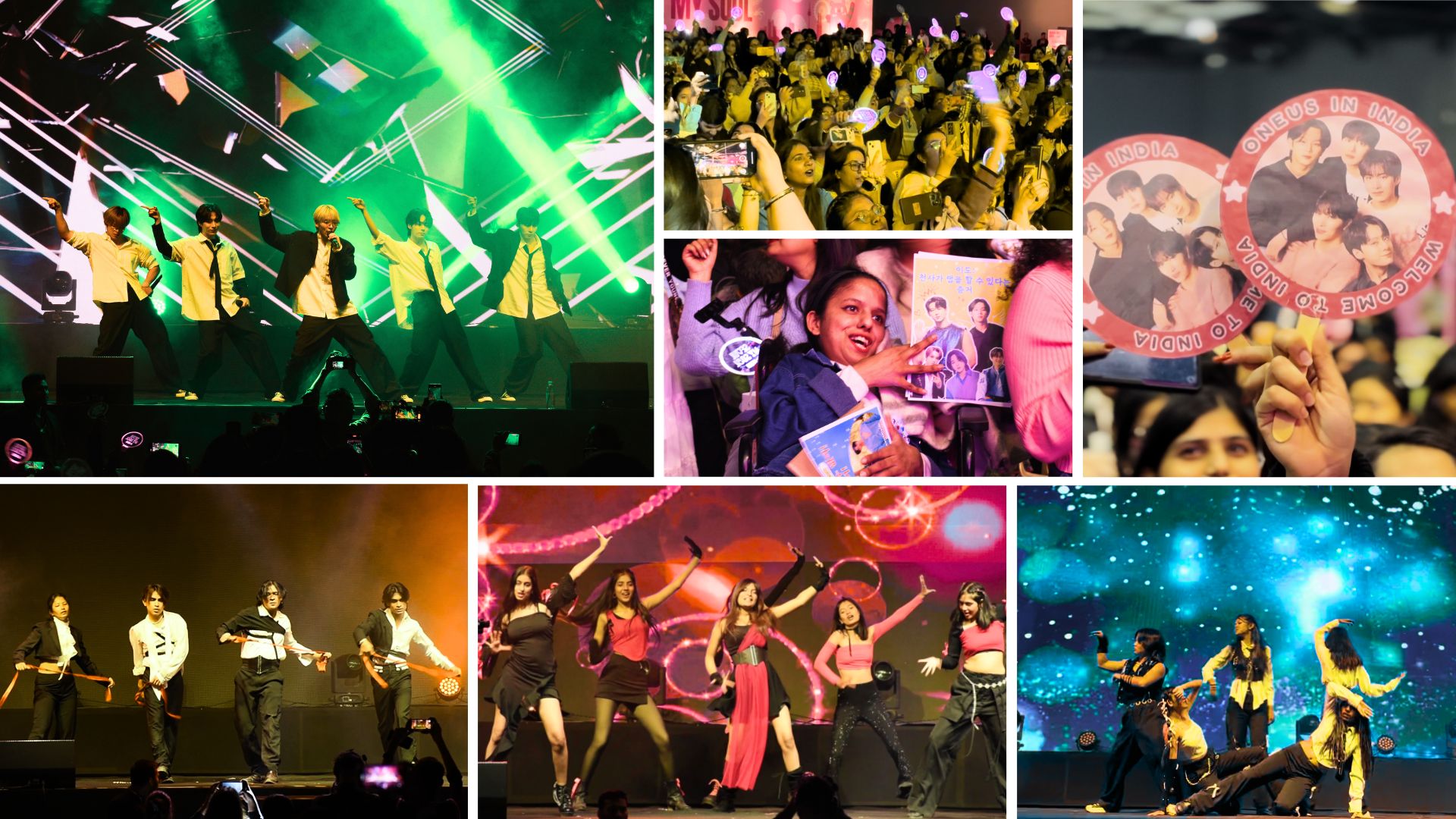 (Above) South Korea’s sensational K-pop group ONEUS performed at the Seoul my Soul event. (Below) Local Indian K-pop crews, ZXT, EZ and Eternals showcased their K-pop performances