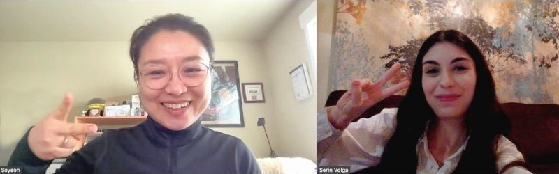 A photo from the Zoom interview held on December 23, 2024 (left, Astronaut Dr. Soyeon Yi; right, Korea.net Honorary Reporter Volga Serin Suleymanoglu)