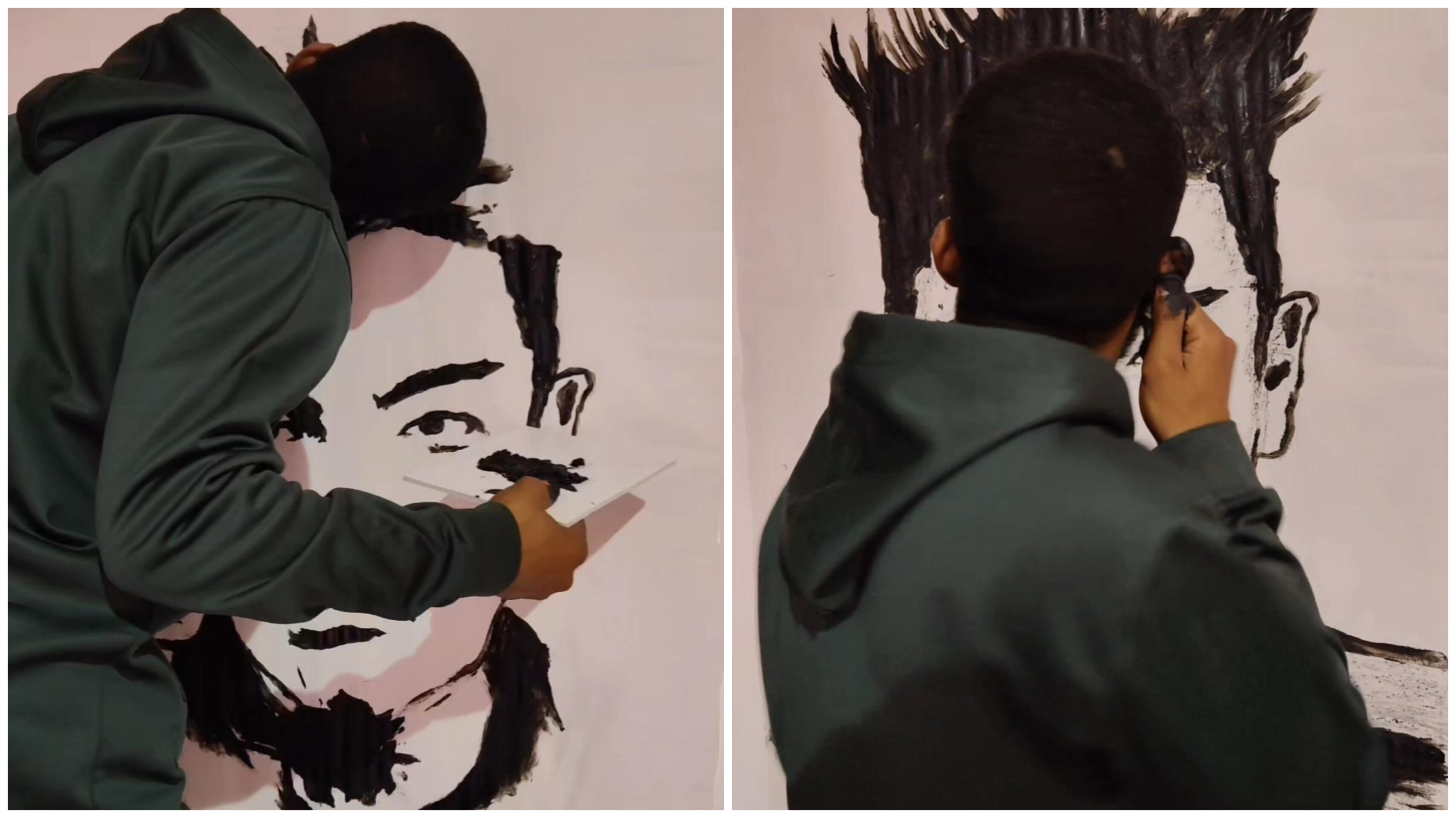The image shows a painting of Player 230 created by Ahmed Mahmoud using his ears.