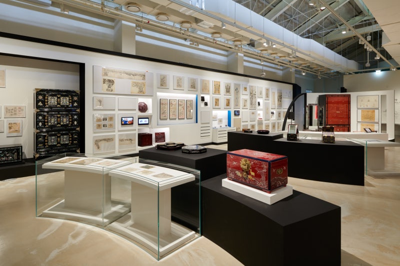 This gallery displaying works of art made from mother-of-pearl is at the KCC in Los Angeles.  