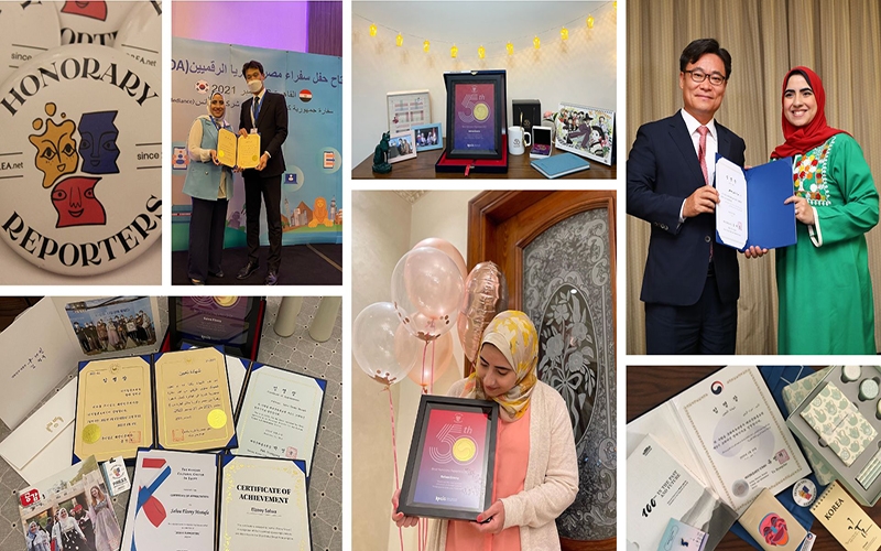 Salwa Elzeny and Esraa Elzeny received several awards and certificates of appreciation for their contributions to the Honorary Reporters program. (Esraa Elzeny)