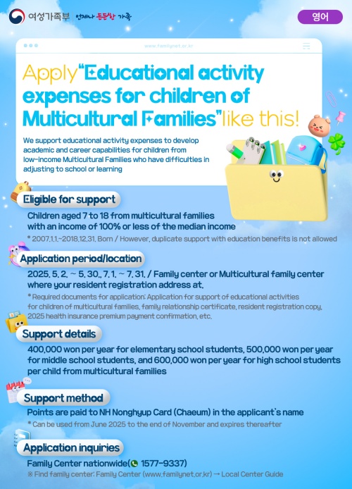 A web-poster providing information on educational activity support for children from mlticultural families. 