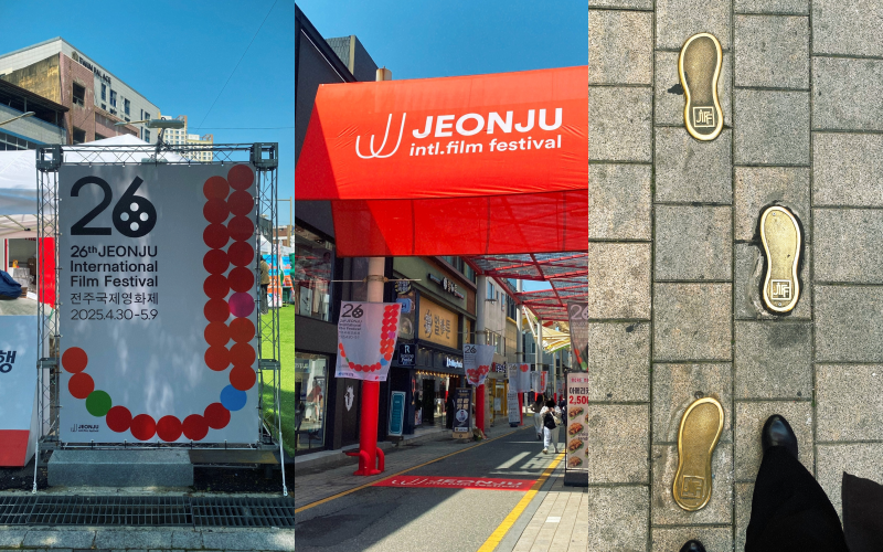 (From left) Entrance to the J Stage zone at the Jeonju Film Festival, the main festival street and my first steps there on May 4