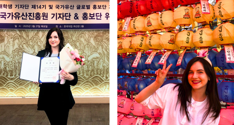Alyssa Dudda serves as an ambassador for the Korea Heritage Agency (left) and this year’s Lotus Lantern Festival (right). 