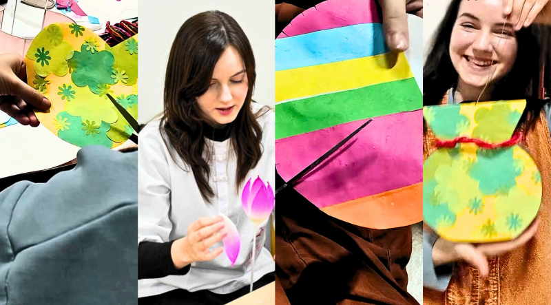 Dudda uses hanji paper to craft traditional Korean lucky pouch lanterns for display in the festival’s parade.