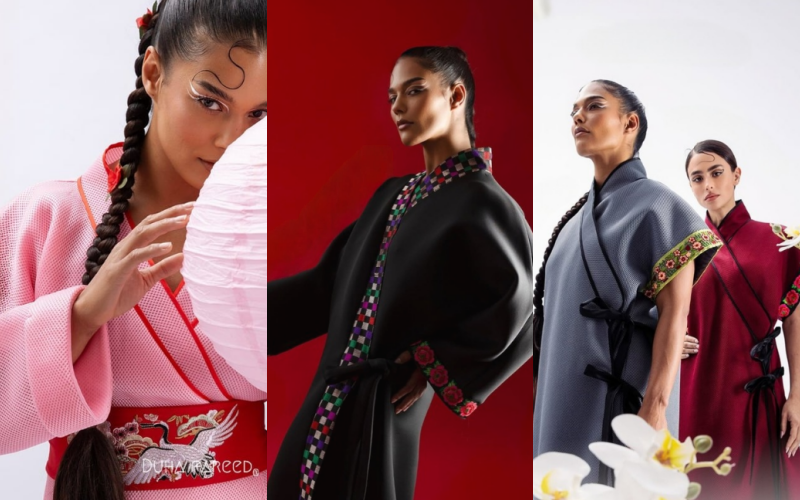 Designs from DuhaFareed’s Luna Bloom collection feature an intricately embroidered belt that reflects Korean heritage, combined with Arab-inspired aesthetics to showcase a graceful cultural blend. 