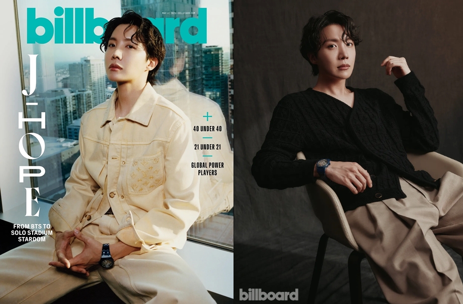 BTS member J-Hope appears on the cover (left) and is featured in an interview (right) contained in the May issue of Billboard magazine released on May 20. (Billboard)