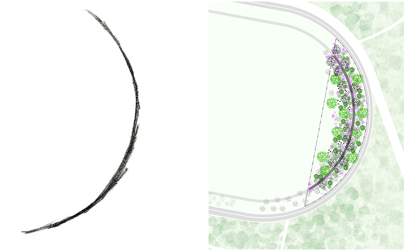 The concept sketch (left) and the design sketch (right) of The Third Track by Park Seung-jin  