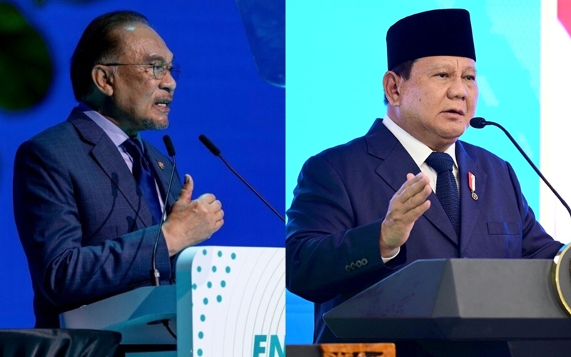 Malaysian Prime Minister Anwar Ibrahim (left) and Indonesian President Prabowo Subianto (Prime Minister's Office of Malaysia and Executive Office of the President of Indonesia)  