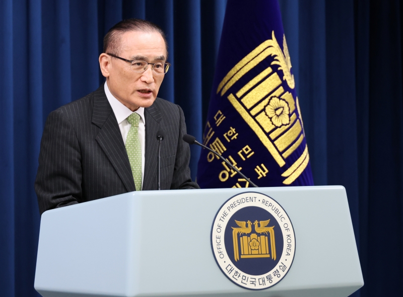 ▲ 위성락 국가안보실장이 15일 오전 서울 용산구 대통령실 청사에서 이재명 대통령 주요 7개국(G7) 정상회의 참석과 관련한 브리핑을 하고 있다. 연합뉴스
