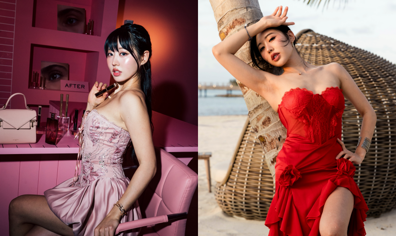 On the left is Jessica Joo glowing in soft pink hues at the Lancome event and on the right is Jessica showcasing her personal style in Modeliste magazine’s April issue