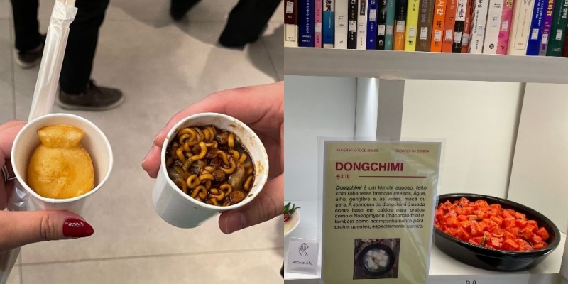 Korean culinary appetizers (left) and Dongchimi, water radish kimchi (right) are being showcased at the fair.