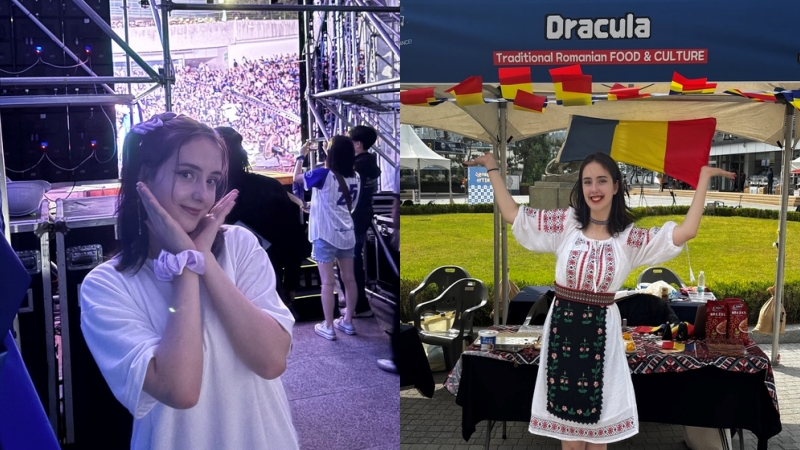 Ioana at Hanyang University's Spring Festival (left) and the International Fair (right)