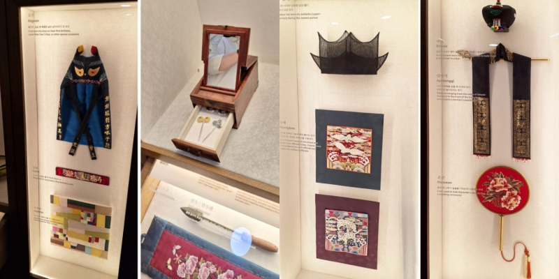 The Korean House showcases Hanok traditions through wedding attire, household items, and ceremonial clothing.