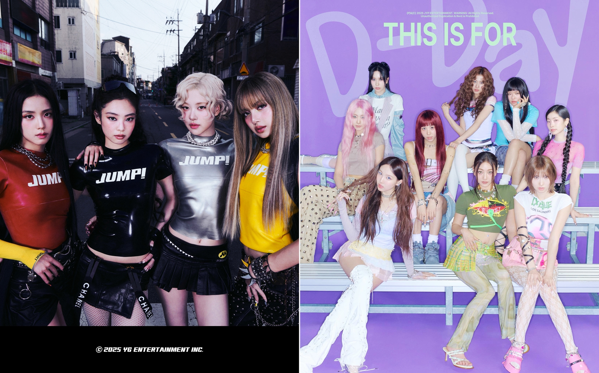 BLACKPINK (left) and TWICE (YG Entertainment, JYP Entertainment)