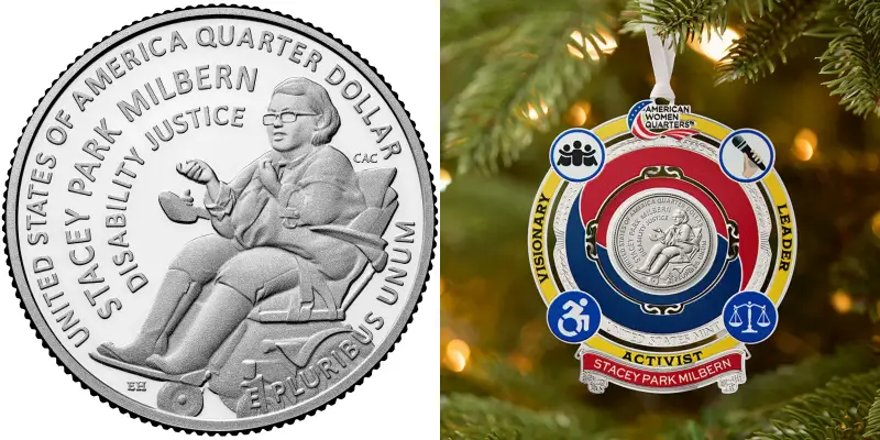 The U.S. Mint on Aug. 11 began issuing a quarter (25-cent coin) engraved with the image of Stacey Park Milbern, a Korean American activist for disability rights. (U.S. Mint)  