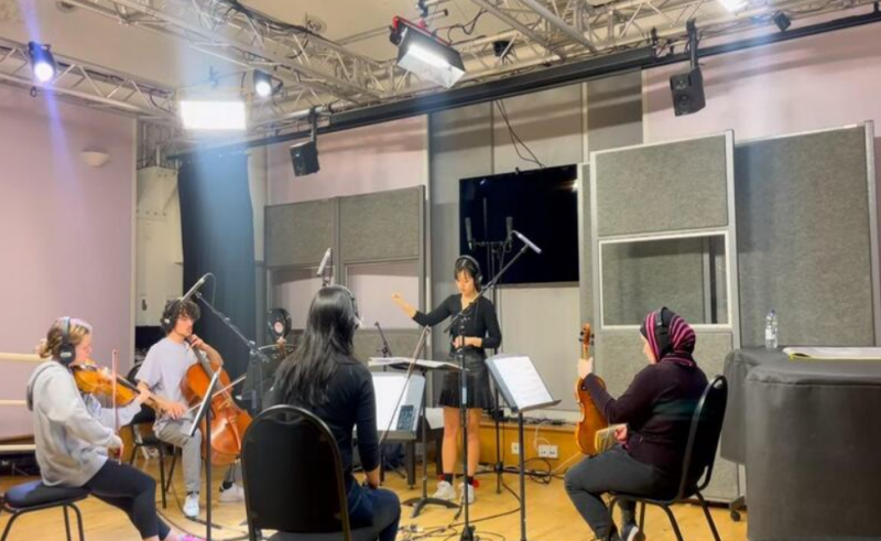 Yoo Ka-youn behind the scenes of recording at the Royal College of Music.