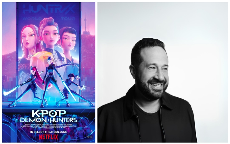 (Left) Official poster for KPop Demon Hunters; (Right) Ian Eisendrath, executive music producer of the Netflix film. 