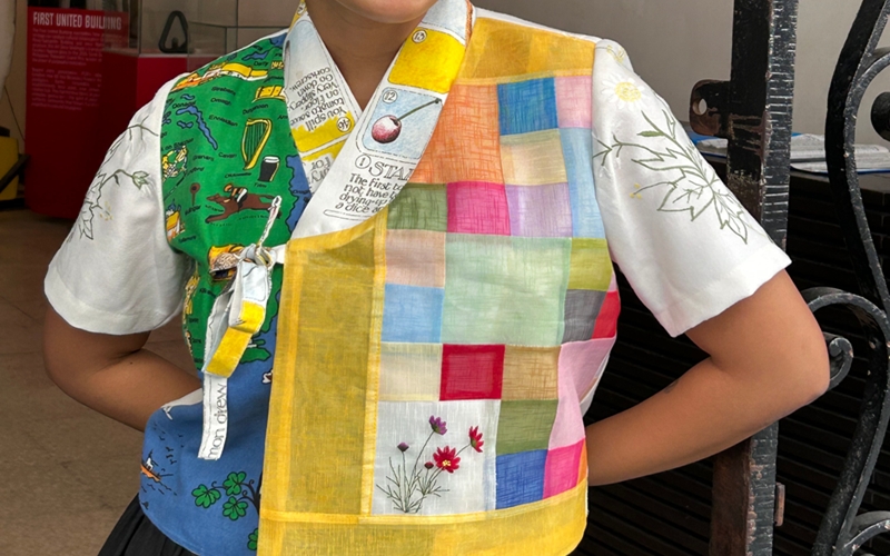 Filipina model-designer and textile artist Mikaella Borinaga is the founder of Kael Street, a fashion brand that upcycles old household textiles into stylish apparel, including Hanbok-inspired tops. (Mikaella Borinaga)