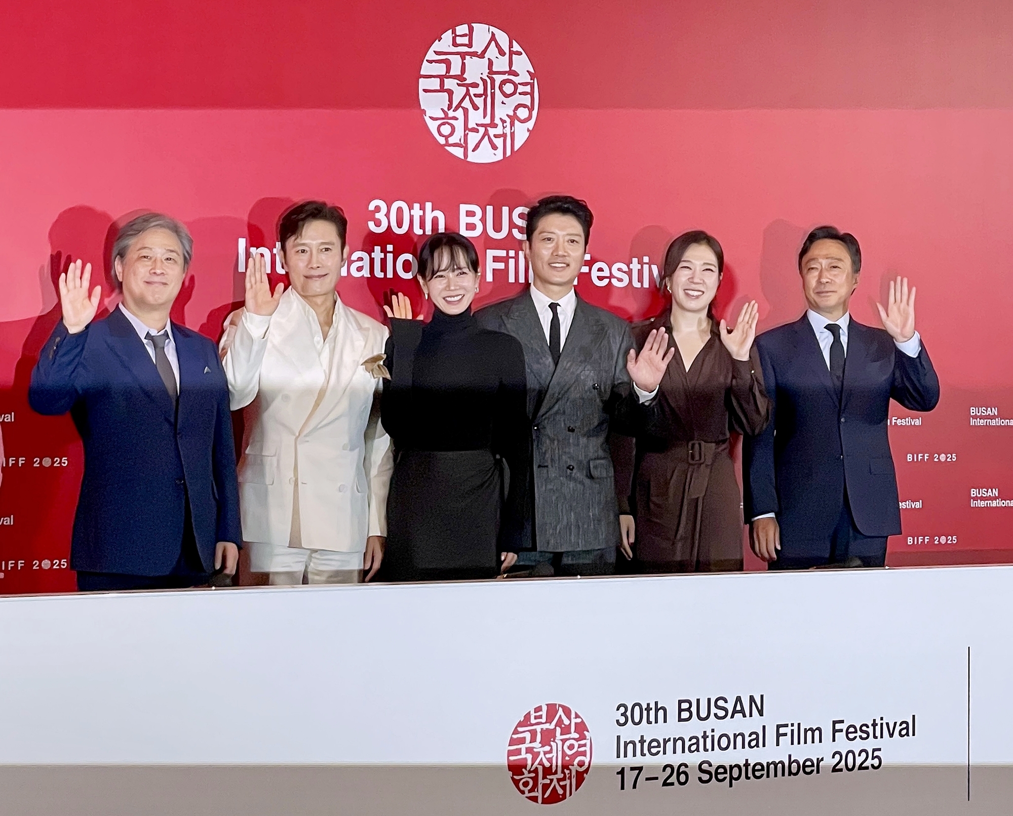 Director Park Chan-wook (left) and the cast of 
