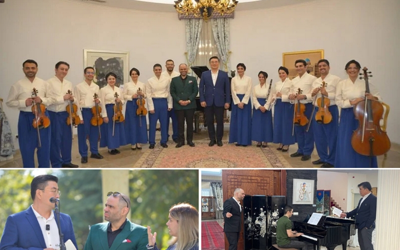 Members of Istgah Orchestra performing at the Korean embassy. (Mahdi Norouzi)