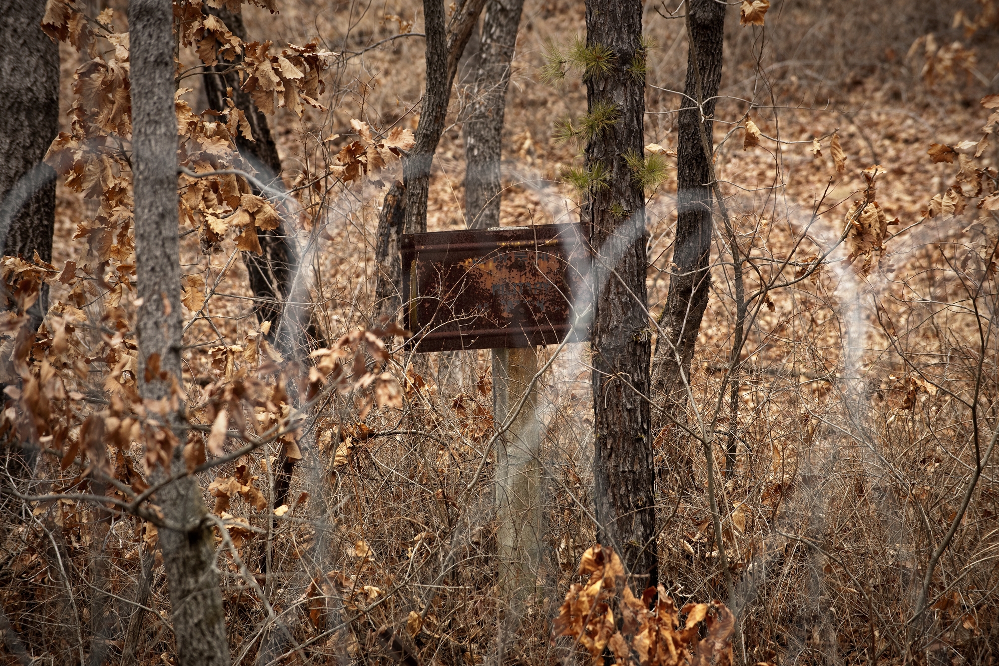 The Ministry of National Defense on Nov. 17 proposed talks with North Korea on clarifying the baseline of the Military Demarcation Line (MDL) within the Demilitarized Zone (DMZ). Shown is a stained signboard indicating the MDL behind a barbed wire fence in the DMZ. (Park Jongwoo from Korea Copyright Commission)