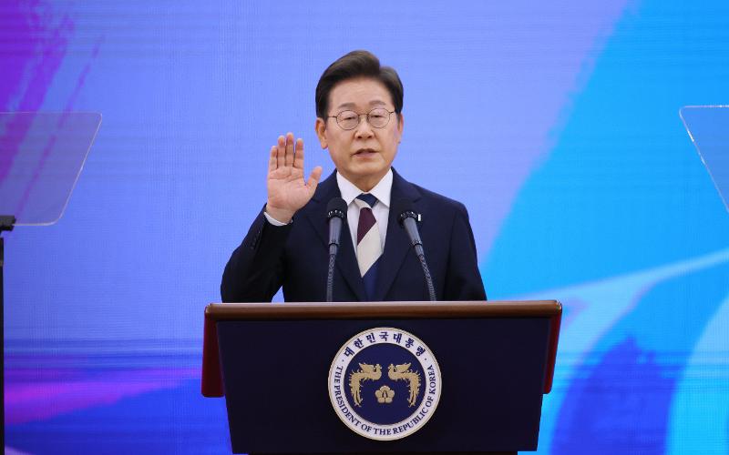 President Lee on June 4 speaks at his inauguration at Rotunda Hall of the National Assembly in Seoul's Yeongdeungpo-gu District. (National Assembly Photographers' Pool) 