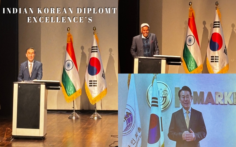 H.E. Lee (left), Ambassador of Korea to India, Mr. Rajasekhar Chinthapally (top right), former Ambassador of India to Korea and Mr. Ko Sang-gu (bottom right), chairman of K&K Global Trading, shared their message to strengthen the 