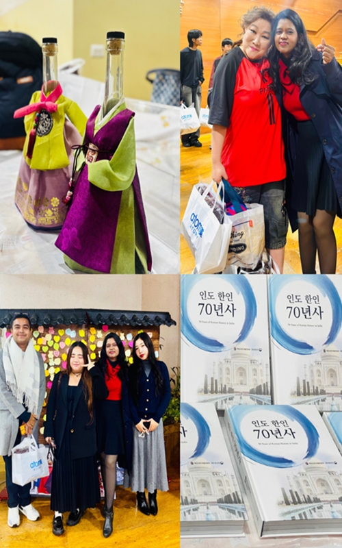 Picture of me and violinist Baek Jin Joo (top left), along with Hanbok displays to the commemorative books. 