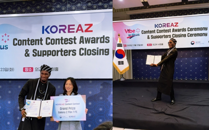 Tersoo receiving his Award, gift and certificate.