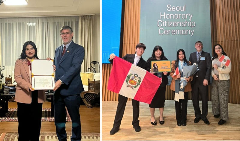 Guillen was recognized in Korea and Peru for her contributions to scientific research, cultural exchange and community building in Korea. Among these honors are (left) the ‘Peruvian Woman Abroad 2025’ recognition by the Embassy of Peru in the Republic of Korea and the Ministry of Foreign Affairs of Peru and (right) the 2025 Seoul Honorary Citizen Award.