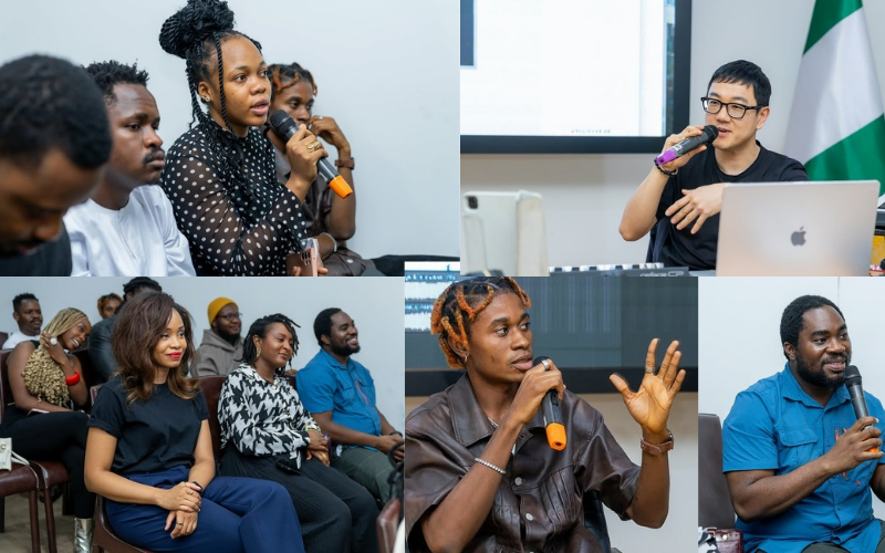 Scenes from the interactive session during the one-day music production workshop.