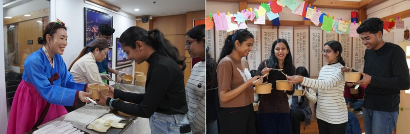 The Seollal celebration concluded with the sharing of tteokguk (rice cake soup). Eating the rice cake soup marks the beginning of a new year and is believed to signify growing one year older. (Korean Cultural Centre India)