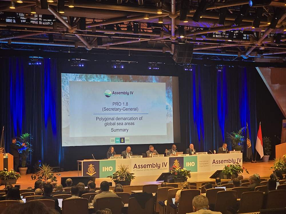 The International Hydrographic Organization (IHO) has selected Busan to house an IHO infrastructure center for managing international standards for digital marine information. Shown is a scene from the organization's general assembly that ran from April 19-23 in Monaco. (Ministry of Oceans and Fisheries)  