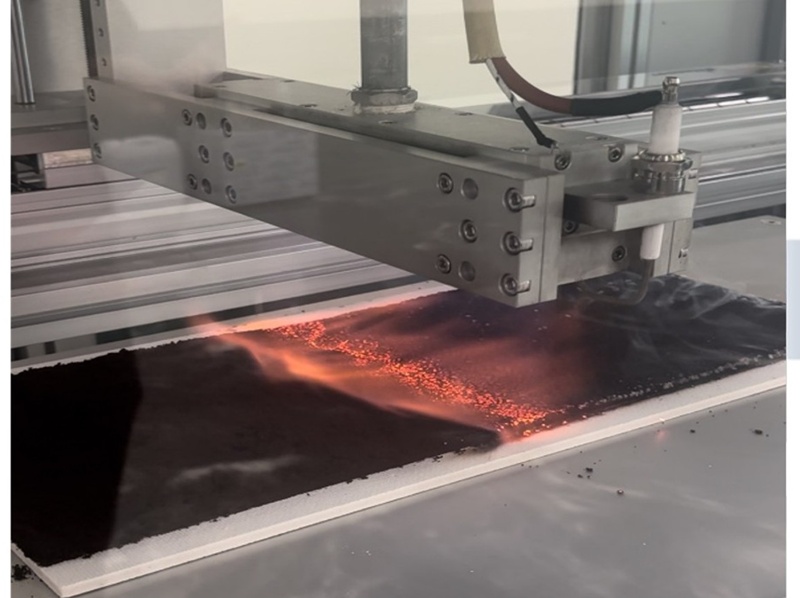 Image of flame plasma pyrolysis process to turn wet coffee grounds into solid fuel (Korea Institute of Geoscience and Mineral Resources)