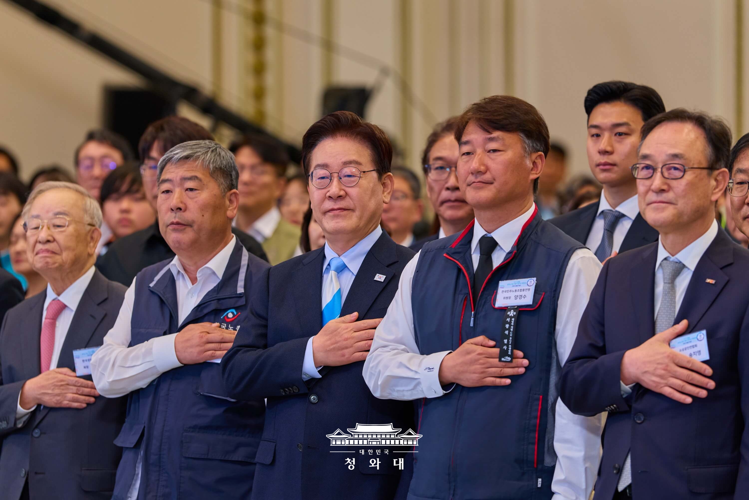 President Lee Jae Myung on May 1 attends a Labor Day ceremony hosted by Cheong Wa Dae in Seoul. (Cheong Wa Dae)