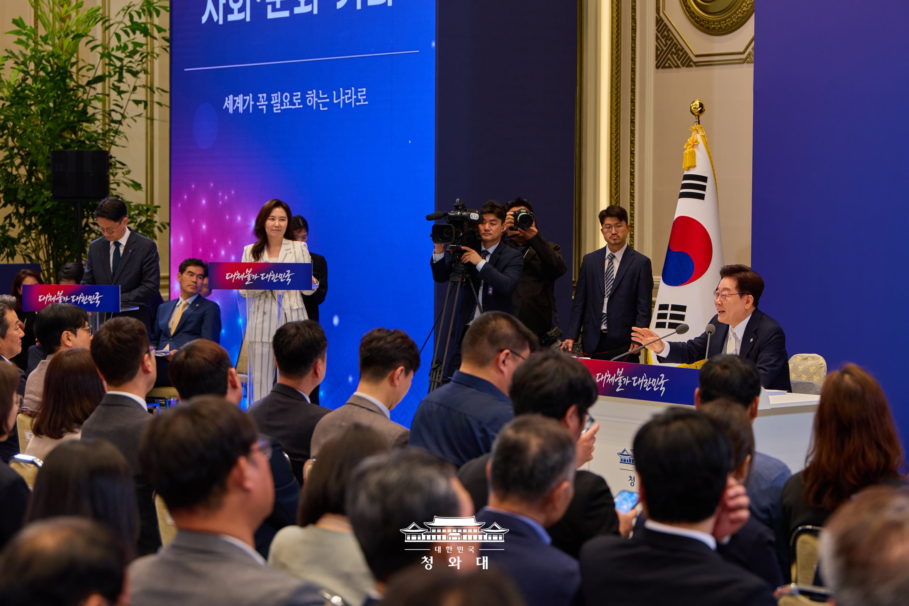 President Lee Jae Myung on June 8 speaks at a news conference marking his first year in office at the official guesthouse Yeongbingwan of Cheong Wa Dae in Seoul's Jongno-gu District.