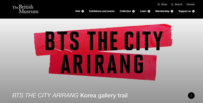 BTS has entered a partnership with the British Museum in London to promote Korea's cultural heritage. (Screenshot from museum's website) 